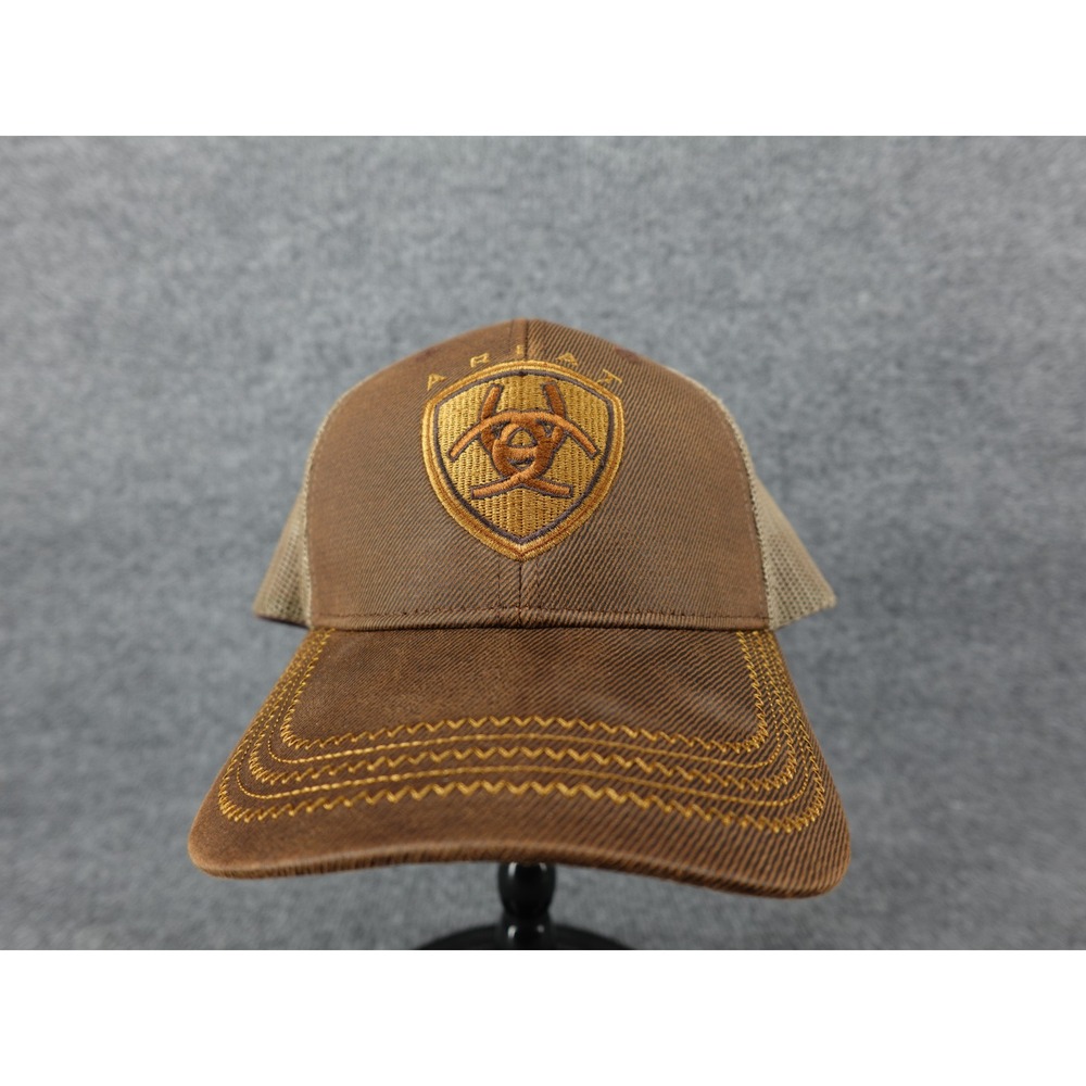 Ariat Trucker Hat Mens OSFA Brown Mesh Back Snapback Logo Baseball Cap